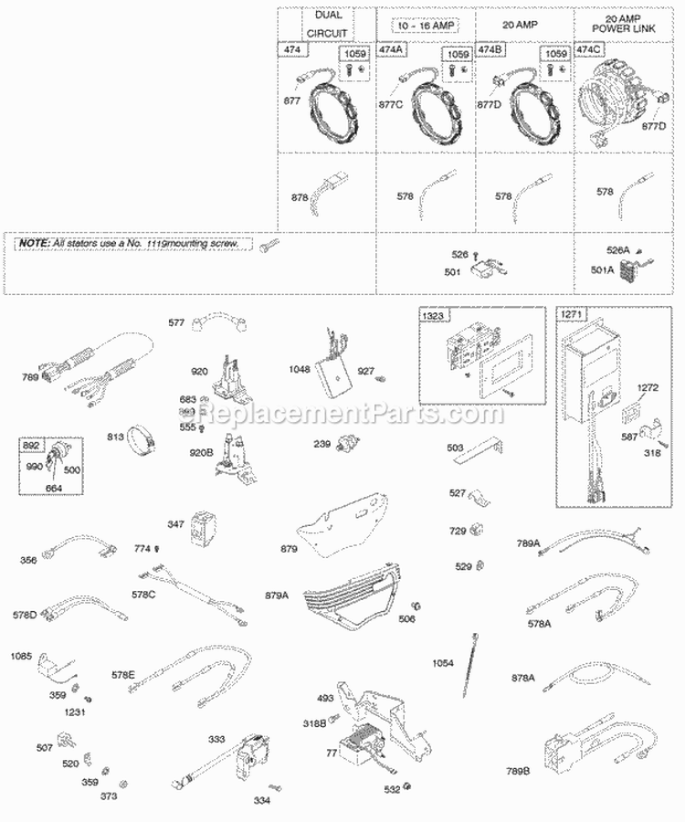 Alternator Regulator Wire Assemblies Diagram and Parts List for 305440-1409-E1  Briggs and Stratton Engine